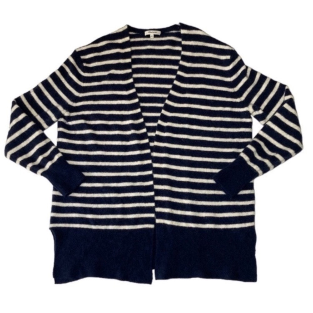 Madewell Navy White Stripe Wool Alpaca Blend Cardigan Medium